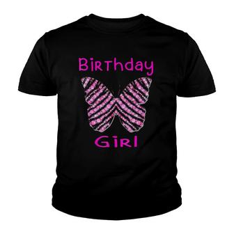 Butterfly Birthday - Black & Pink Butterfly Youth T-shirt | Mazezy
