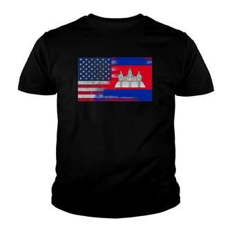 Cambodian American Half Cambodia Half America Flag Youth T-shirt | Mazezy