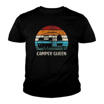 Camper Queen Camping Mom Rv Cool Mothers Day Retro Youth T-shirt | Mazezy
