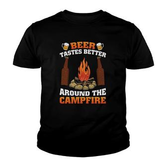 Camping Beer Tastes Better Around The Campfire Beer Mugs Bottles Youth T-shirt | Mazezy