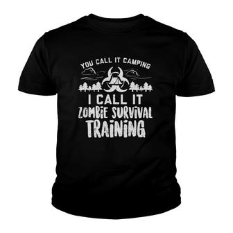 Camping Zombie Survival Training Funny Adventure Camper Youth T-shirt | Mazezy