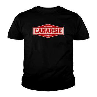 Canarsie Brooklyn New York City Retro Cool Gift Sign Style Raglan Baseball Tee Youth T-shirt | Mazezy