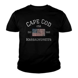 Cape Cod Massachusetts American Flag Usa Travel Vintage Youth T-shirt | Mazezy