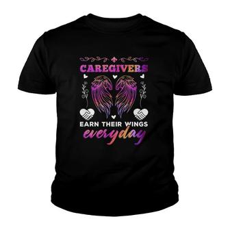 Caregivers Earn Their Wings Everyday Colorful Caregiving Youth T-shirt | Mazezy CA