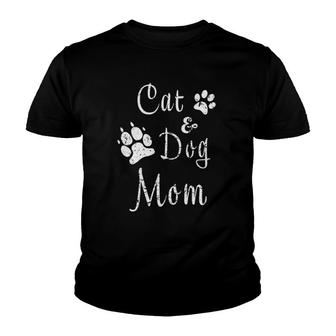 Cat And Dog Mom Kitten And Puppy Mama Kitty And Pup Mother Youth T-shirt | Mazezy