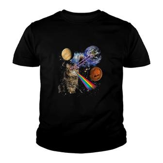 Cat And Rainbow In Galaxy Space Youth T-shirt | Mazezy