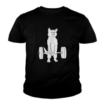 Cat Deadlift Powerlifting V2 Youth T-shirt - Thegiftio UK