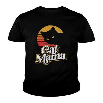 Cat Mama Vintage Eighties Style Cat Retro Distressed Youth T-shirt | Mazezy