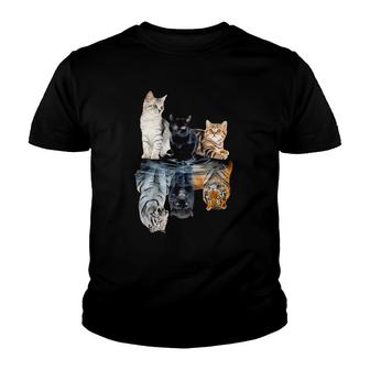 Cats Lover Cat Water Reflection Cats Tigers Youth T-shirt | Mazezy