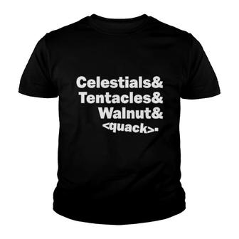 Celestials & Tentacles & Walnut Quack Youth T-shirt | Mazezy