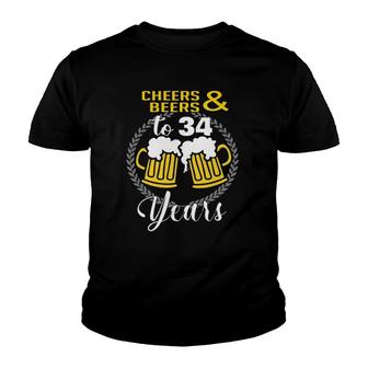 Cheers And Beers To 34 Years Birthday Celebration Gift Youth T-shirt | Mazezy