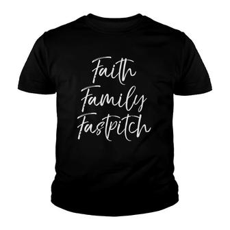 Christian Softball Gift For Women Faith Family Fastpitch Youth T-shirt | Mazezy