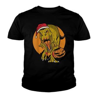 Christmas Dinosaur Pumkin Blood Halloween Saurus Xmas Youth T-shirt | Mazezy