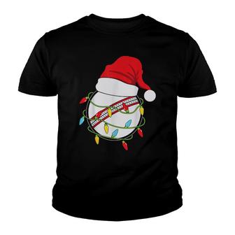 Christmas Lights Santa Hat Cricket Ball Sports Xmas Youth T-shirt | Mazezy
