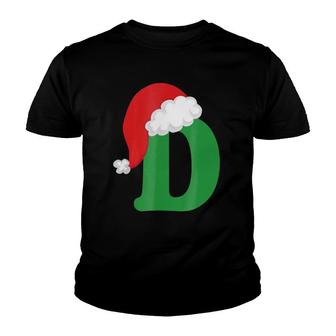 Christmas Santa Hat Letter D Monogram Holiday Photo Youth T-shirt | Mazezy