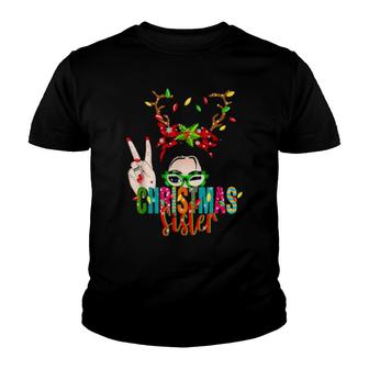 Christmas Sister Messy Bun Buffalo Plaid Apparel Youth T-shirt | Mazezy