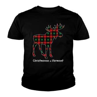 Christmoose In Vermont Moose Buffalo Red & Green Plaid Youth T-shirt | Mazezy