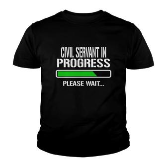 Civil Servant In Progress Please Wait Baby Announce Funny Job Title Youth T-shirt | Mazezy