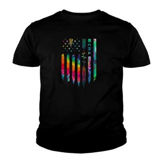Cna Nurse Caduceus American Flag Heartbeat Glitter Colors Vintage Youth T-shirt | Mazezy DE