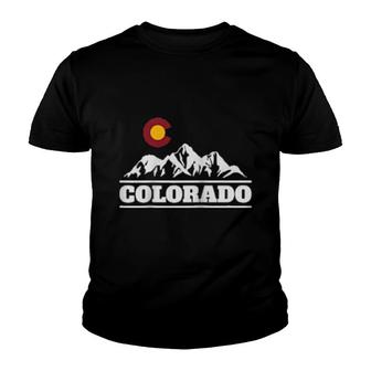 Colorado Flag Mountains Hiking Mountain Skiing Youth T-shirt | Mazezy