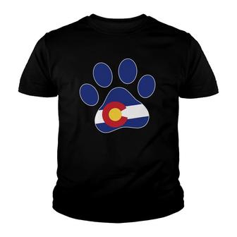 Colorado Paw Print Dog Co State Flag Native Gift Idea Youth T-shirt - Thegiftio UK