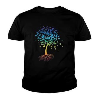 Colorful Butterfly Tree Root Environment Inspiration Youth T-shirt | Mazezy