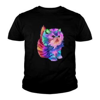 Colorful Cute Funny Rainbow Kitten Rave Youth T-shirt | Mazezy