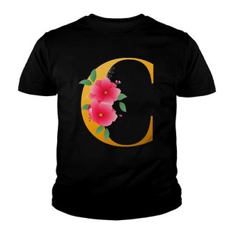 Cool Floral Alphabet Cute Initial Monogram Letter C Graphic Youth T-shirt | Mazezy