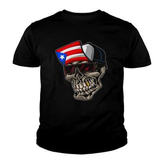 Cool Puerto Rican Skull With Cap And Puerto Rico Flag Youth T-shirt | Mazezy
