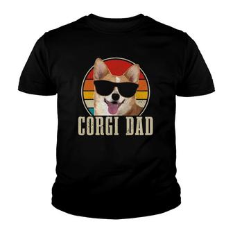 Corgi Dad Vintage Sunglasses Funny Corgi Dog Owner Youth T-shirt | Mazezy