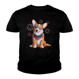 Corgi Dog American Usa Flag 4Th Of July Men Corgi Lover Youth T-shirt | Mazezy