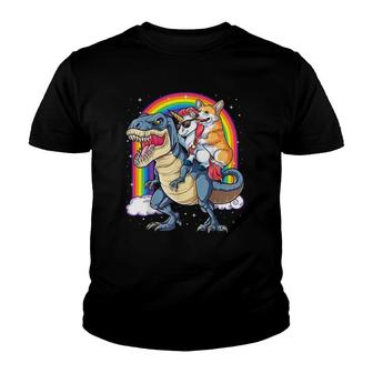 Corgi Unicorn Riding Dinosaur T Rex Gifts Men Women Rainbow Youth T-shirt | Mazezy