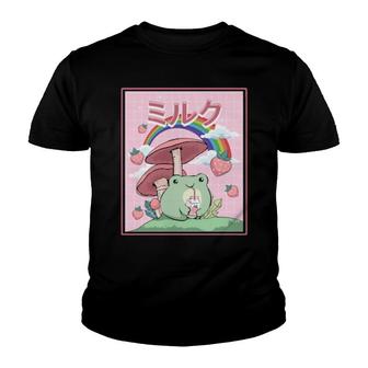 Cottagecore Aesthetic Kawaii Frog Drinking Japanese Milk V2 Youth T-shirt - Thegiftio UK
