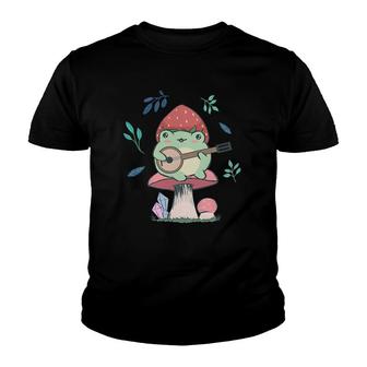 Cottagecore Aesthetic Kawaii Frog Playing Banjo Strawberry Youth T-shirt - Thegiftio