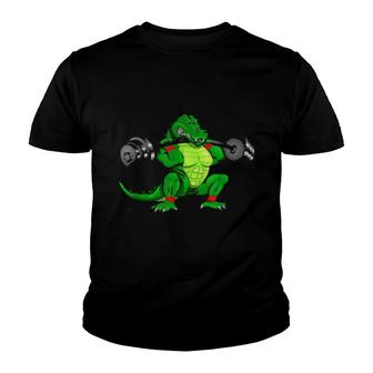 Crocodile In The Gym, Bodybuilding Fitness Lift Weightliftin Youth T-shirt | Mazezy