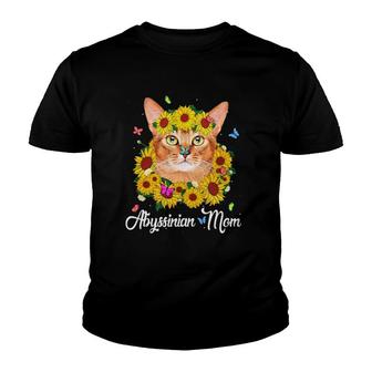 Cute Abyssinian Mom Sunflower Cat Mom Mother's Day Youth T-shirt | Mazezy