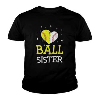 Cute Baseball And Softball Sister Tee Funny Sister Lover Youth T-shirt | Mazezy