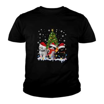 Cute Cat Christmas Tree Ornament Decor Cat Lovers Owner Xmas Youth T-shirt | Mazezy