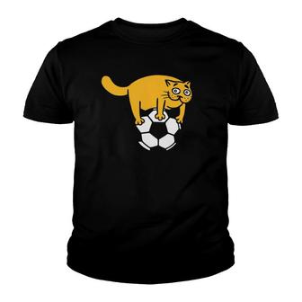 Cute Cat On Soccer Ball Funny Fur Mama Youth T-shirt | Mazezy