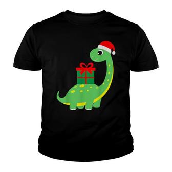 Cute Christmas Brontosaurus Dinosaur Youth T-shirt | Mazezy