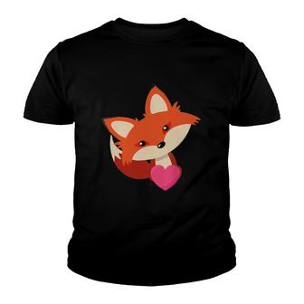 Cute Fox With Heart Funny Valentine Youth T-shirt | Mazezy