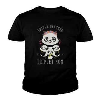 Cute Mother's Day Gift For Triplet Mother Blessed Mom Panda Youth T-shirt | Mazezy