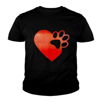 Cute Red Heart Paws Print Youth T-shirt | Mazezy