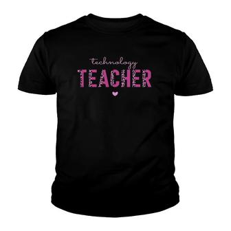 Cute Technology Teacher Tech Stem Pink Leopard Print Cheetah Youth T-shirt | Mazezy
