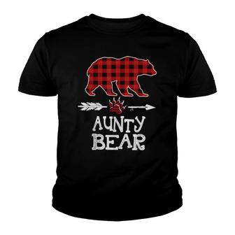 Cutest Dark Red Pleid Xmas Pajama Family Great Aunty Bear Youth T-shirt | Mazezy
