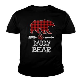 Cutest Dark Red Pleid Xmas Pajama Family Great Daddy Bear Youth T-shirt | Mazezy