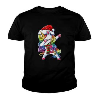 Dabbing Unicorn Santa Christmas Youth T-shirt | Mazezy