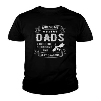 Dad Explore Dungeons Slay Dragons Rpg Tabletop Fathers Day Youth T-shirt | Mazezy