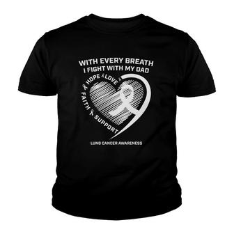 Dad Lung Cancer Awareness Gifts White Ribbon Lung Cancer Dad Youth T-shirt - Thegiftio UK
