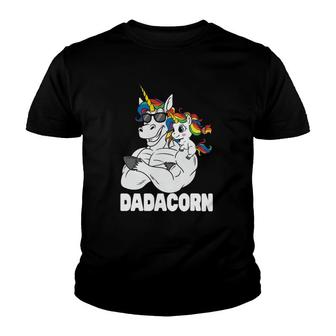 Dadacorn Muscle Unicorn Dad With Baby Daughter Sunglasses Youth T-shirt | Mazezy